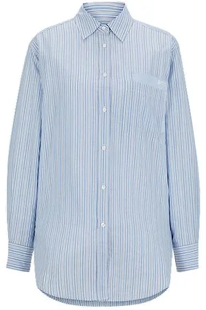 HUGO BOSS Relaxed-fit blouse in striped cotton canvas