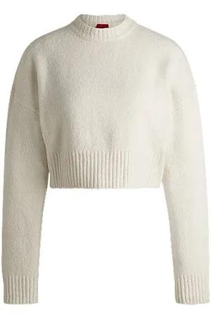 HUGO BOSS Cotton-blend relaxed-fit sweater with stacked logo