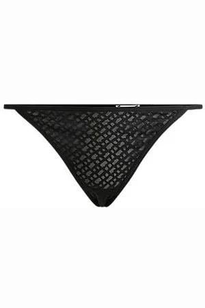 HUGO BOSS Monogram-lace thong with logo trim
