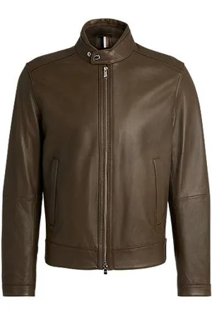 HUGO BOSS Regular-fit jacket in grained leather
