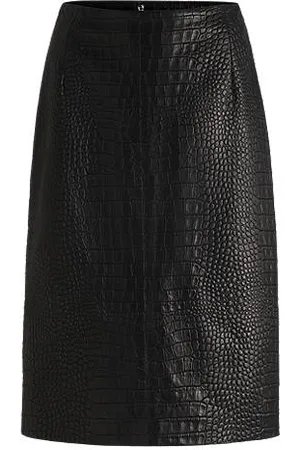 HUGO BOSS Pencil skirt in crocodile-emed leather