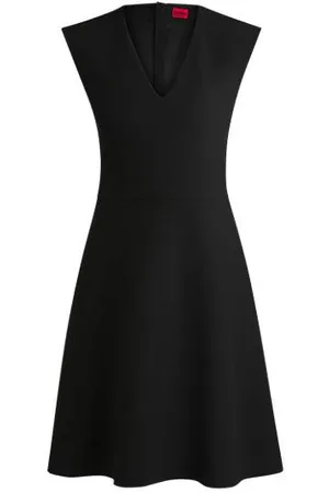 HUGO BOSS Sleeveless dress in stretch fabric with swing skirt