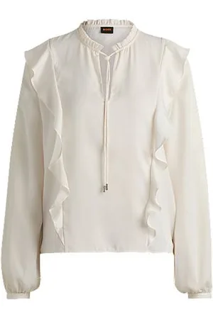 HUGO BOSS Regular-fit blouse with drawcord neckline and ruffle detail