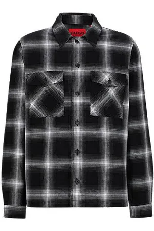 HUGO BOSS Oversized-fit shirt in checked cotton twill