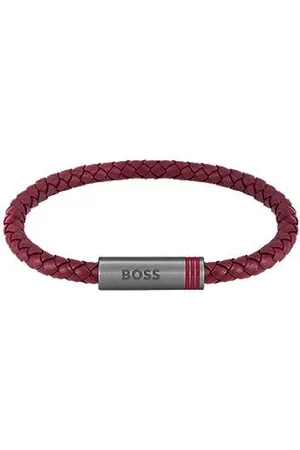 HUGO BOSS Braided-leather cuff with magnetic logo closure