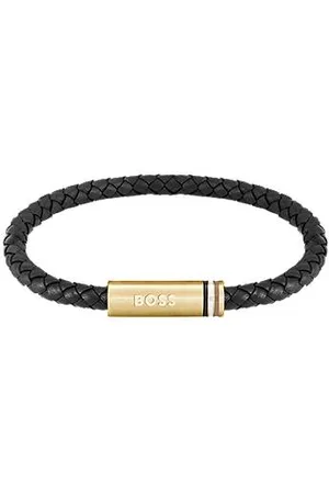 HUGO BOSS Braided-leather cuff with magnetic logo closure