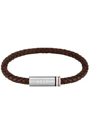 HUGO BOSS Braided-leather cuff with magnetic logo closure