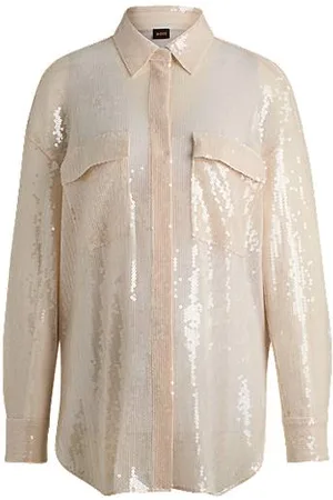 HUGO BOSS Relaxed-fit blouse with sequins and point collar