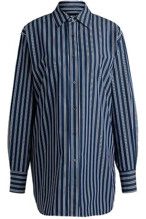 HUGO BOSS Slim-fit blouse in striped cotton with monogram