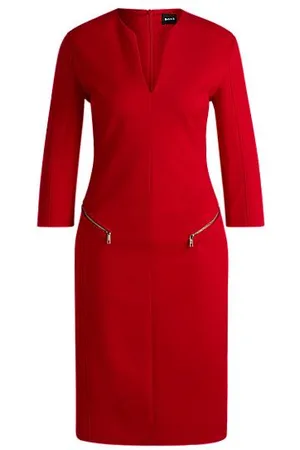HUGO BOSS V-neck dress with zipped pockets and cropped sleeves