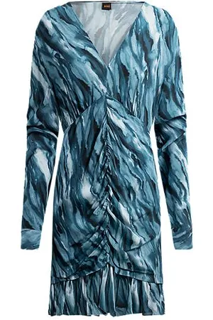 HUGO BOSS Gathered-front dress with marble-effect print