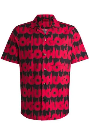 HUGO BOSS Relaxed-fit shirt in cotton with smoke-logo print
