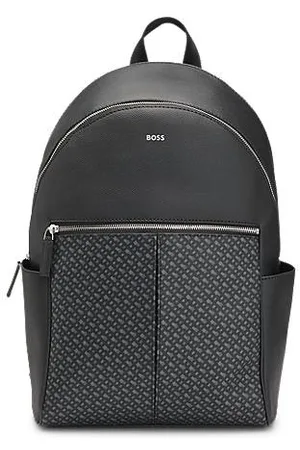 HUGO BOSS Faux-leather backpack with monogram-print front pocket