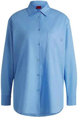 HUGO BOSS Oversized-fit blouse in cotton canvas with embroidered logo