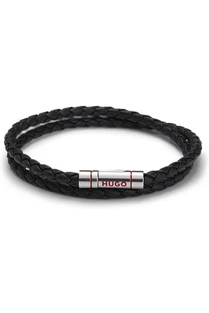 HUGO BOSS Double braided-leather cuff with logo closure