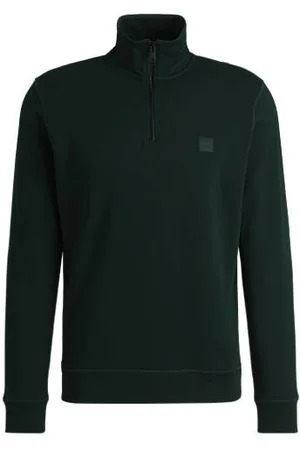 HUGO BOSS Zip-neck sweatshirt in cotton terry with logo patch