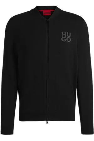 HUGO BOSS Zip-up cardigan in cotton with stacked logo