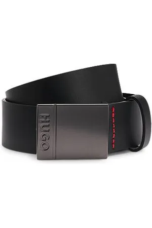 HUGO BOSS Italian-leather belt with logo-engraved plaque buckle
