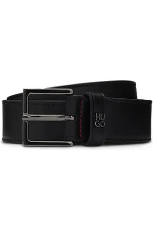 HUGO BOSS Leather belt with stacked-logo keeper and gunmetal hardware