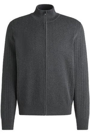HUGO BOSS Zip-up cotton cardigan with knitted pinstripes