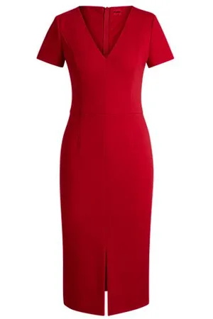HUGO BOSS V-neck slim-fit midi dress in stretch fabric