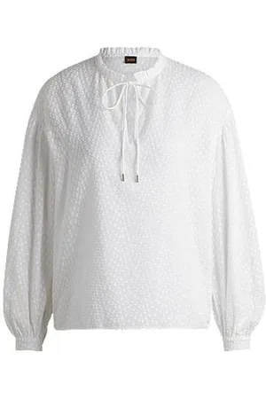 HUGO BOSS Relaxed-fit blouse in patterned cotton with ruffle collar
