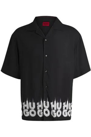 HUGO BOSS Oversized-fit shirt with smoke logo-print hem