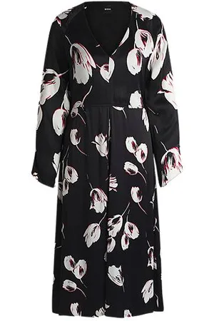 HUGO BOSS Satin V-neck dress with tulip print