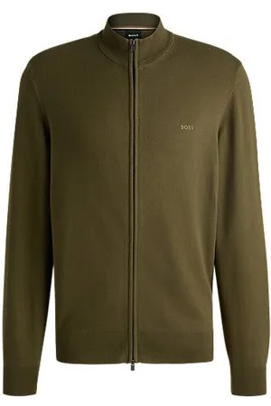 HUGO BOSS Knitted zip-up cardigan in cotton with embroidered logo