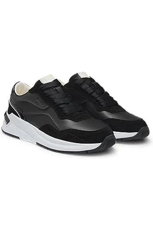 HUGO BOSS Mixed-material lace-up trainers with suede trims