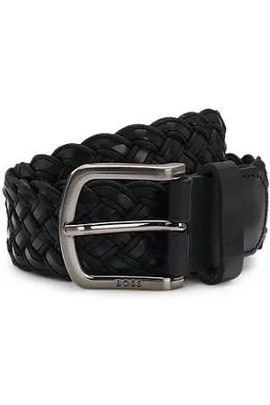 HUGO BOSS Woven-leather belt with logo buckle