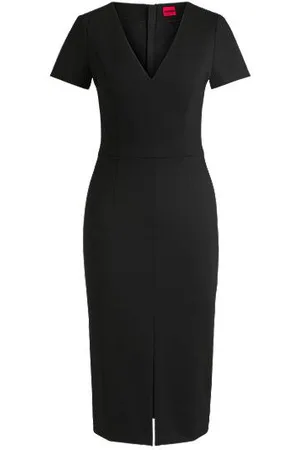 HUGO BOSS V-neck slim-fit midi dress in stretch fabric