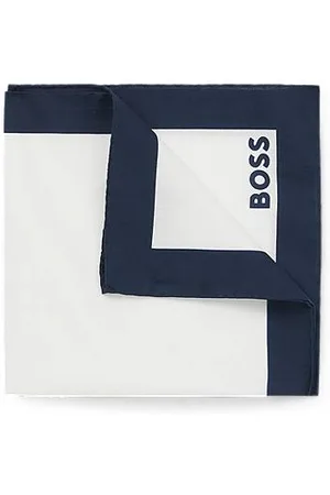 HUGO BOSS Cotton pocket square with logo and border print