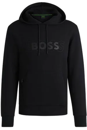 HUGO BOSS Stretch-cotton hoodie with layered logo
