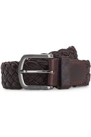 HUGO BOSS Woven-leather belt with logo buckle