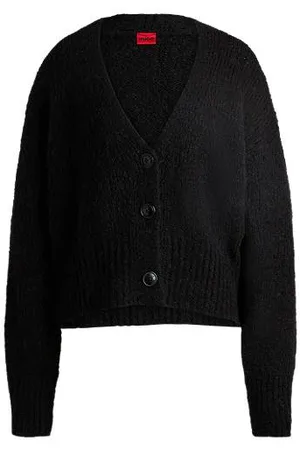 HUGO BOSS Oversized-fit cardigan with V neckline and cropped length