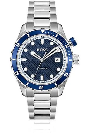HUGO BOSS Tone automatic watch with blue monogram-textured dial
