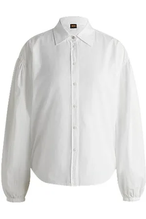 HUGO BOSS Regular-fit blouse in cotton poplin with point collar