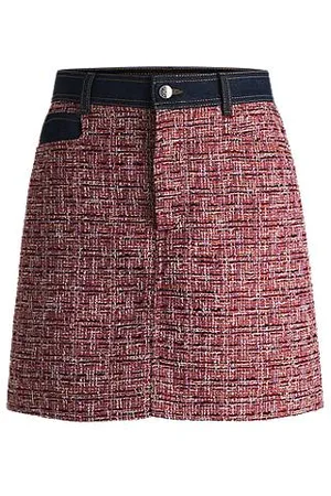 HUGO BOSS Multicoloured-tweed A-line skirt with denim trims