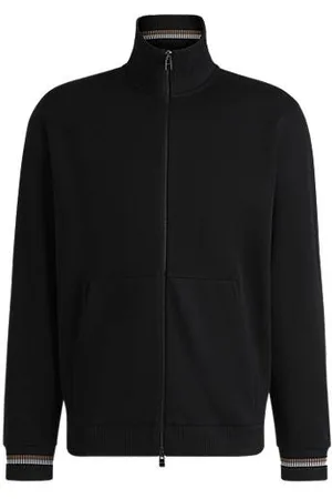 HUGO BOSS Mercerised-cotton regular-fit sweatshirt with stripe cuffs