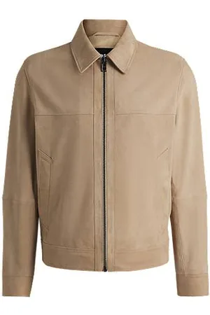 HUGO BOSS Regular-fit jacket in soft suede with zip front