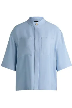 HUGO BOSS Relaxed-fit blouse in soft twill with stand collar