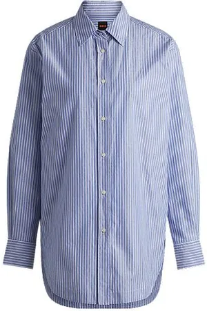 HUGO BOSS Relaxed-fit blouse in striped cotton-blend poplin
