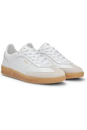 HUGO BOSS Leather lace-up trainers with suede trims