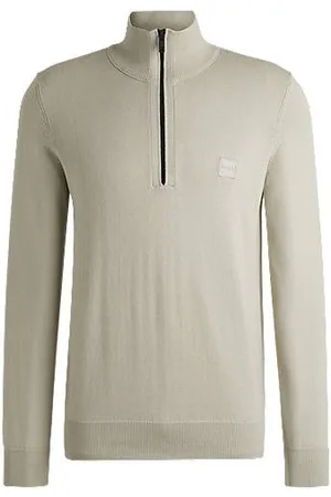 HUGO BOSS Logo-patch zip-neck sweater in cotton and cashmere