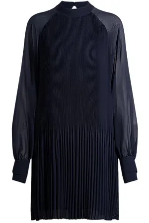 HUGO BOSS High-neck dress with plissé pleats and sheer sleeves