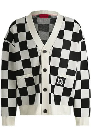 HUGO BOSS Oversized-fit cardigan with checked pattern