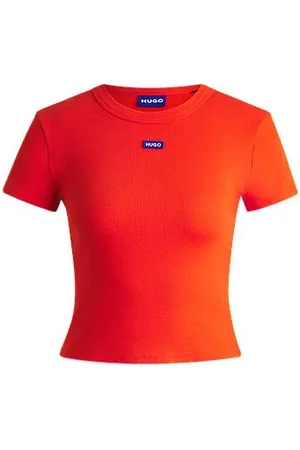 HUGO BOSS Stretch-cotton slim-fit T-shirt with blue logo label