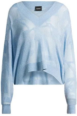 HUGO BOSS V-neck sweater in floral knitted jacquard