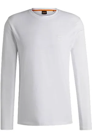 HUGO BOSS Long-sleeved T-shirt in cotton with woven logo patch